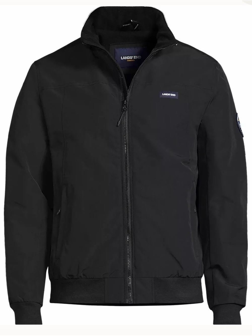 Lands' End Men's Black Zip-Front Bomber Jacket